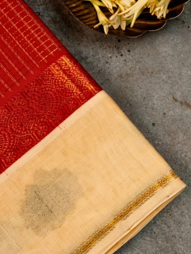 Mangalagiri Half white Dark Red