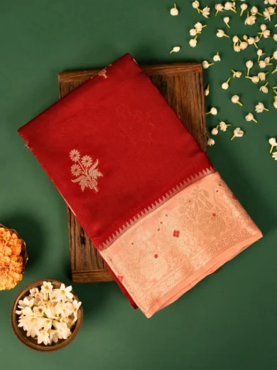 Raw Mango Saree Red & ivory