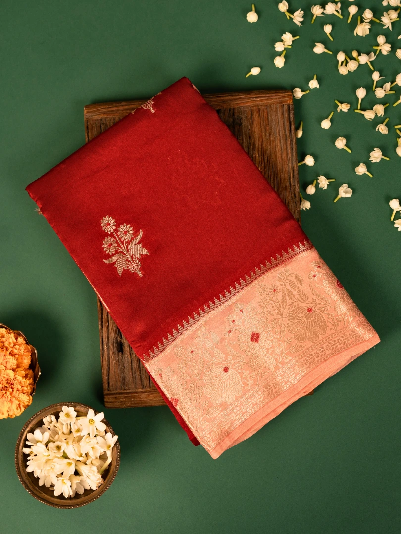 Raw Mango Saree Red & ivory