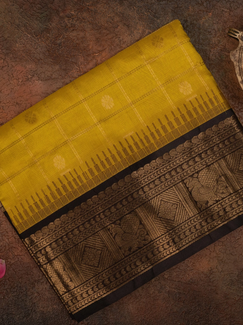 Traditional Mangalagiri Silk Sarees Dark Yellow