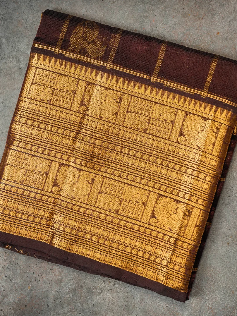 Rich Mangalagiri silk sarees Dark Brown 1